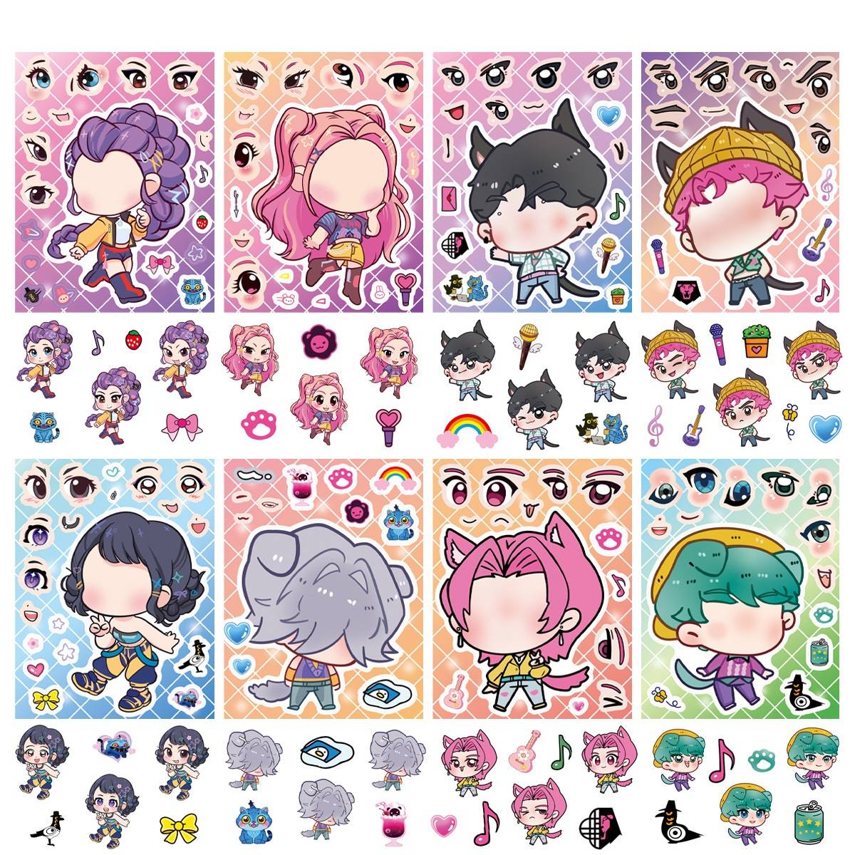16PCS Cute Make a Face Stickers DIY Handicrafts Waterproof Puzzle Reward K-POP Stationery Stickersk Party Favors Gift