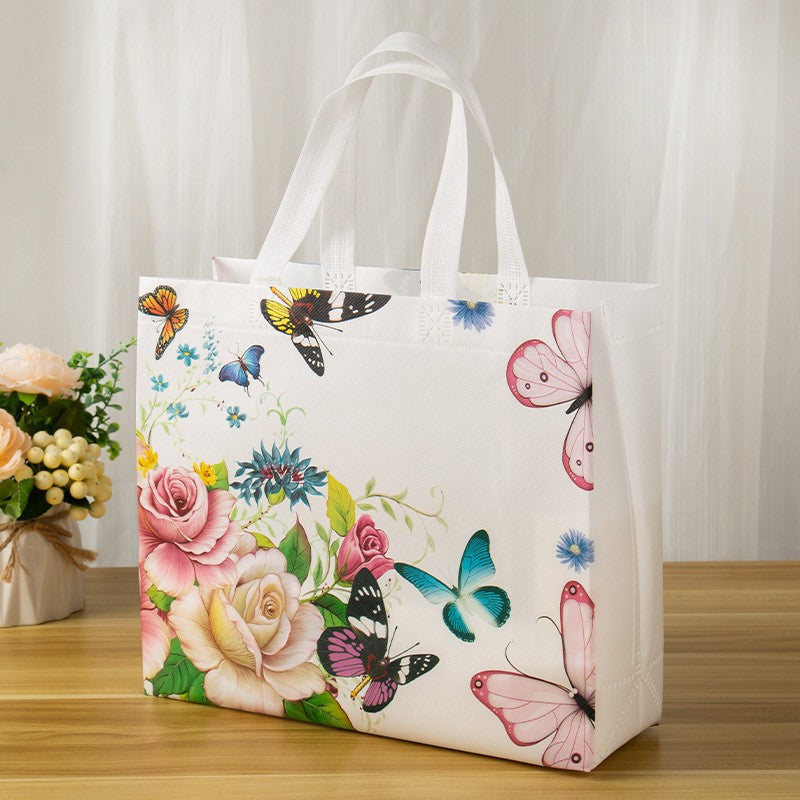 Reusable Non-Woven Fabric Shopping Bag Butterfly Printing Eco Bag Foldable Large Capacity Travel Storage Tote Shopper Bag
