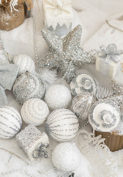 Christmas Ball Painted Ball Golden Silvery Champagne Glitter Stars Christmas Tree Hanging Window Decoration Small Gifts Toys