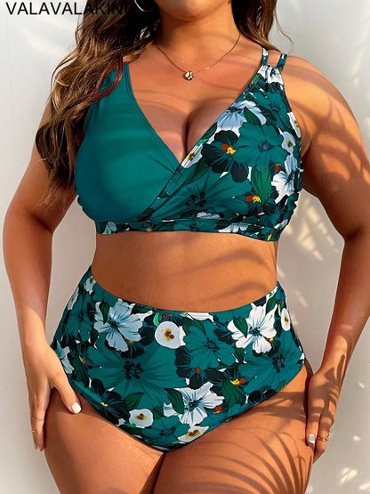 2025 Patchwork 2 Piece Plus Size Bikini Set Women Large Big Swimsuit High Waist Lady Swimwear Beach Chubby Curvy Bathing Suit