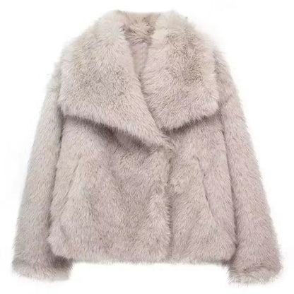 HH Women Elegant Faux Fur Coat Warm Fluffy Loose Long Sleeve Lapel Jacket Autumn Winter Fashion High Street Lady Outerwear