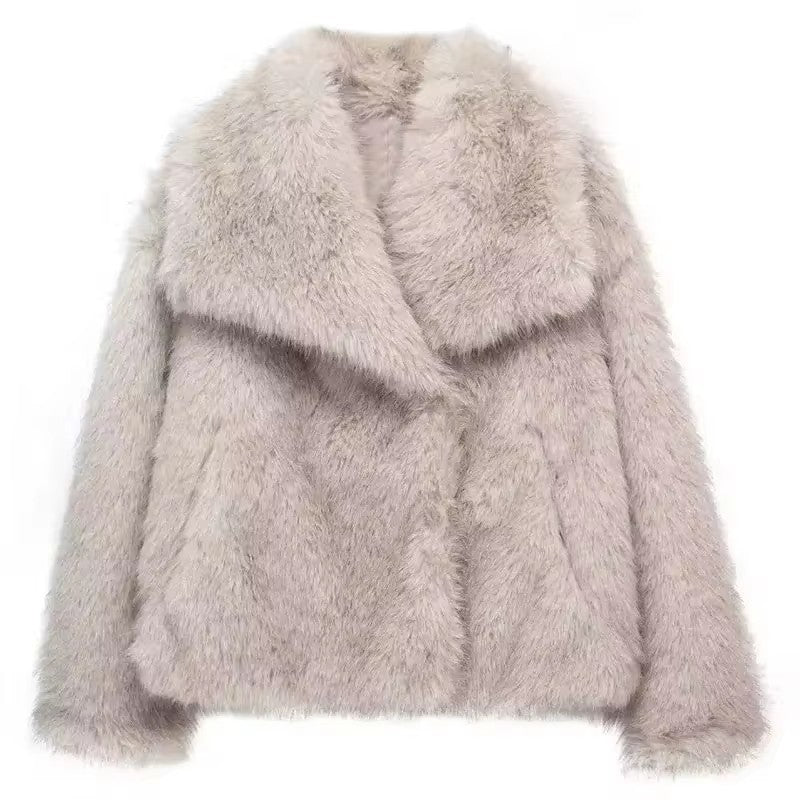 HH Women Elegant Faux Fur Coat Warm Fluffy Loose Long Sleeve Lapel Jacket Autumn Winter Fashion High Street Lady Outerwear