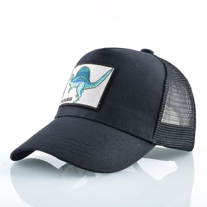 Men's Summer Baseball Cap Women Streetwear Trucker Caps With Spinosaurus Patch Snapback Hip Hop Drack Bones Adjustable Viosr Hat