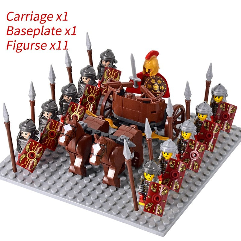 Castelo Medieval Cavaleiros Guerreiros Espartanos Cruzados Legião Romana Infantaria Cavalo de Guerra Carruagem Blocos de Montar Brinquedo de Figuras