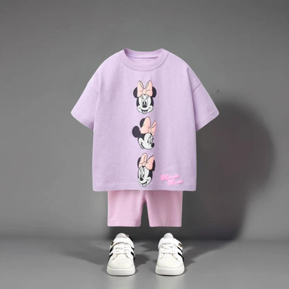 Cartoon Minnie Mouse Girls Short Sleeve Suit Boutique Children's Wear Set Summer Clothes Cartoon Cute Baby Girl T-shirt + Shorts
