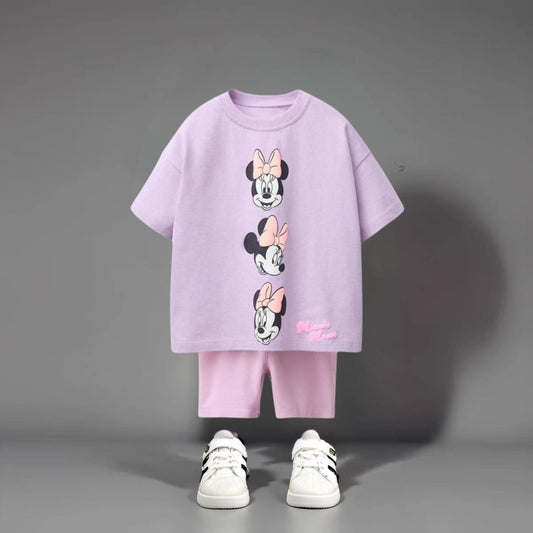 Cartoon Minnie Mouse Girls Short Sleeve Suit Boutique Children's Wear Set Summer Clothes Cartoon Cute Baby Girl T-shirt + Shorts