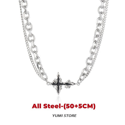 Colar Cruz Chamas Pretas Punk Masculino Feminino Tendência Aço Titânio Corrente Suéter Pingente Joias Hip Hop Acessórios Kpop Irados