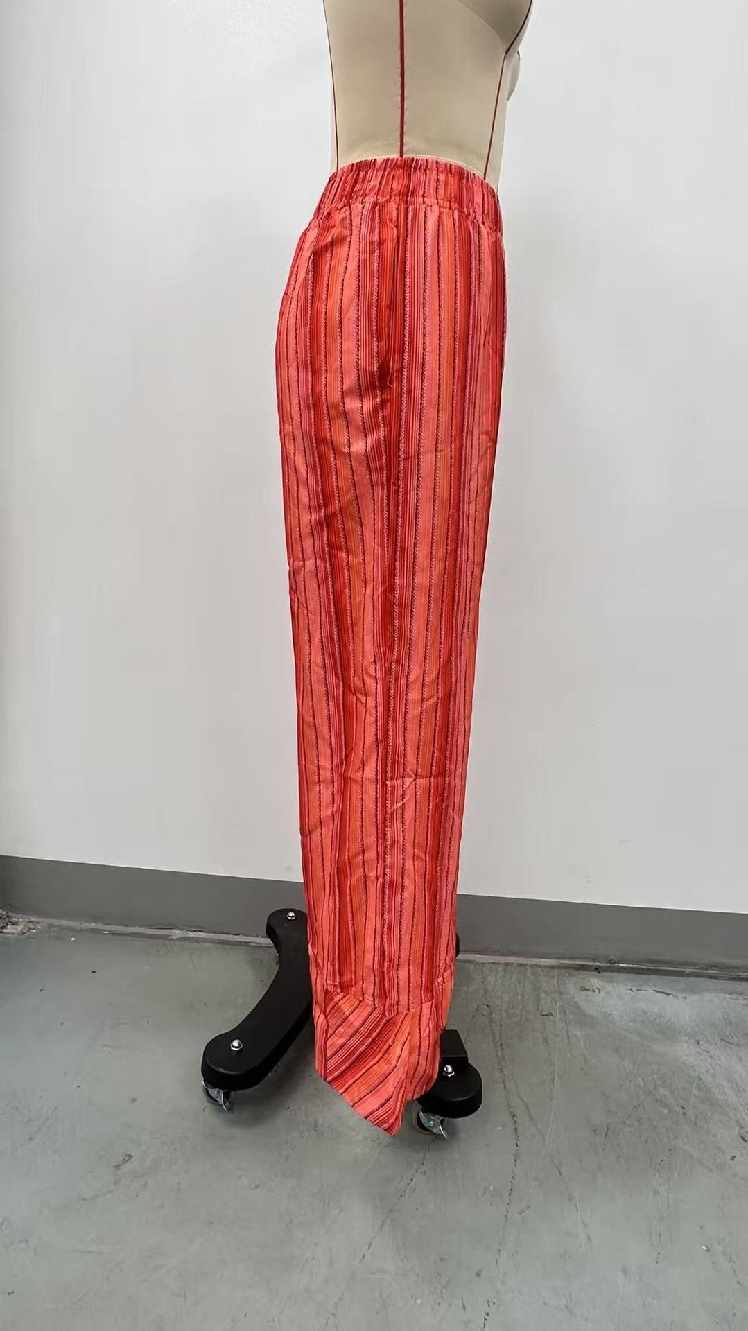 Fashion Printed Striped Wide-leg Long Pants Women's New Spring Autumn Loose Casual High-waisted Slimming Beach Long Pants Female