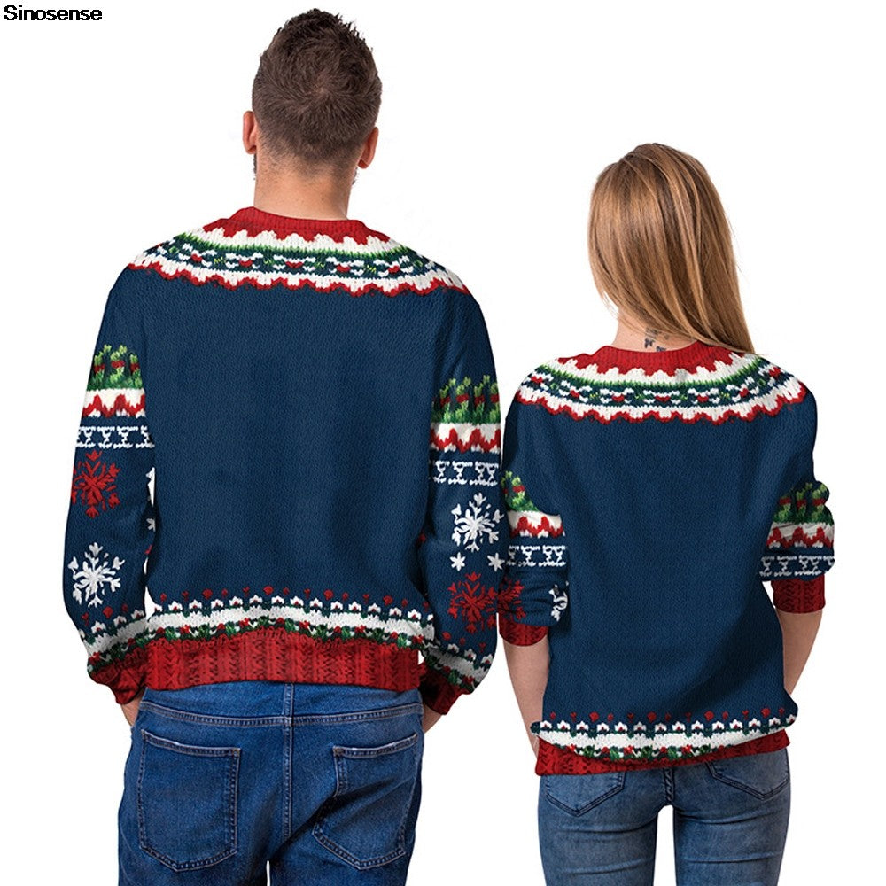 Men Women Tacky Xmas Sweatshirt 3D Christmas Snowflakes Print Holiday Party Jumpers Tops Pullover Snowman Ugly Christmas Sweater