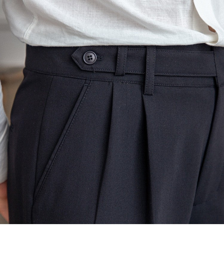 High Waisted Men Straight Casual Suit Pants High Quality Naples Pants British Elegant Trousers Apricot Black Banquet Wedding