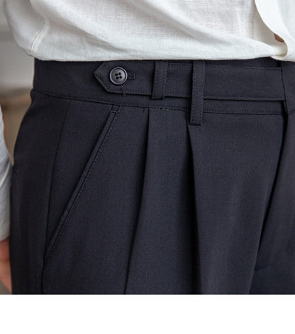 High Waisted Men Straight Casual Suit Pants High Quality Naples Pants British Elegant Trousers Apricot Black Banquet Wedding