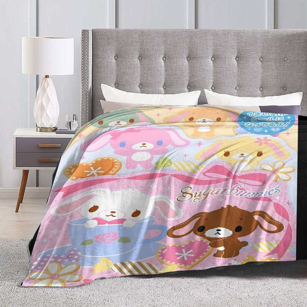 Sugarbunnies Sugar Rabbit Knitted Blanket Fleece Super Soft Throw Blankets for Outdoor Travel Bedroom Quilt