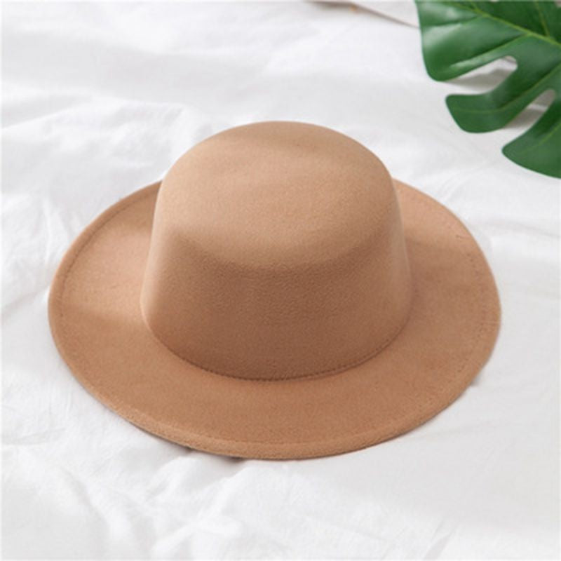 Flat Top Fedoras Hats for Women Solid Color Imitation Woolen Jazz Cap Elegant British Wide Brim Ladies Caps Bowler Hats Fedora