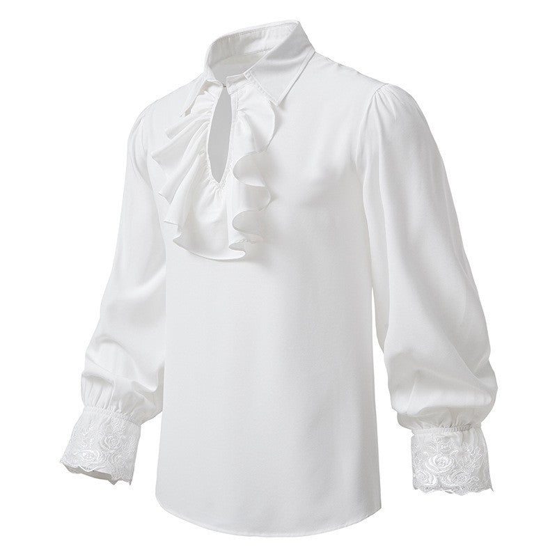 Men Steampunk Ruffle Shirt Long Sleeve Lace Cuff Medieval Victorian Halloween Costume Tops