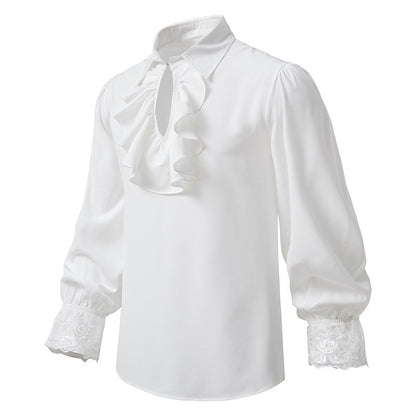 Men Steampunk Ruffle Shirt Long Sleeve Lace Cuff Medieval Victorian Halloween Costume Tops