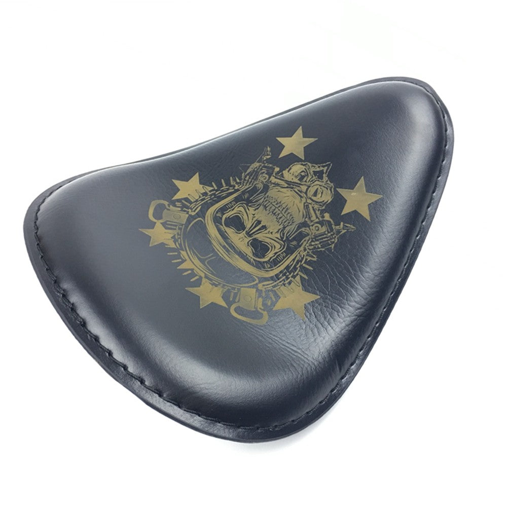 Assento Individual de Couro Retrô Marrom/Preto Caveira para Motocicleta + Suporte de Mola de 3" para Harley Custom Chopper Bobber Assento de Selim de Couro