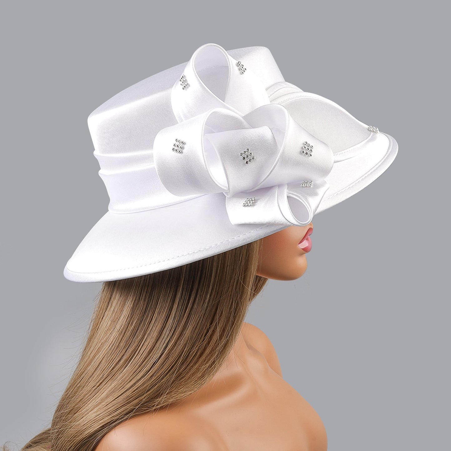 Deluxe New White Church Hat Party Banquet Satin Cloth Photography Hats Premium Chains Formal Hat Flower Top Cap For Women Ladies