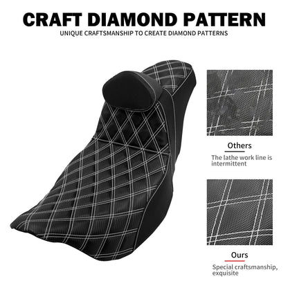 Almofada de Assento Duplo Dianteiro para Piloto Traseiro para Passageiro de Moto com Encosto para Harley Touring Road King FLTRX FLHTK Ultra 09-2023