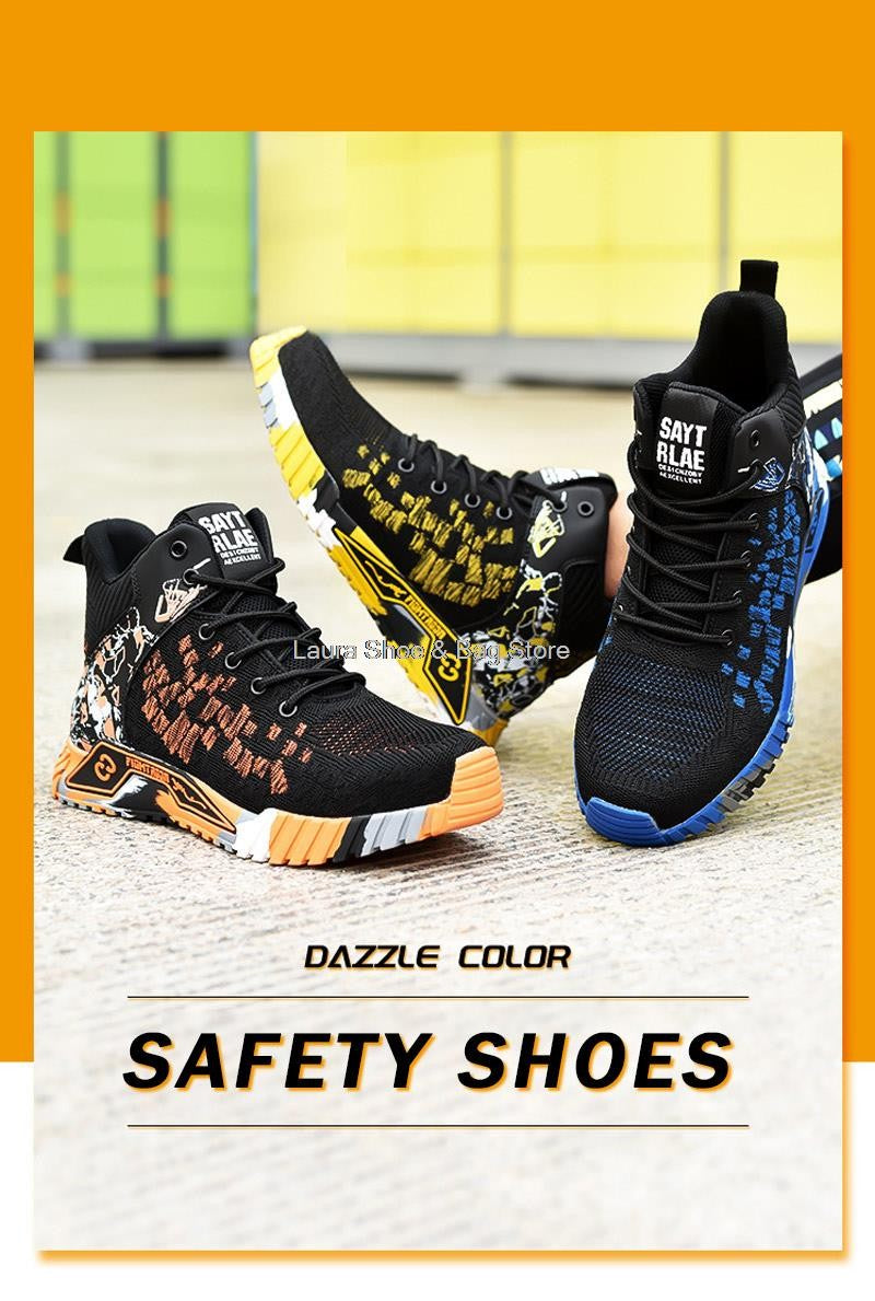 Botas de segurança de cano alto masculinas, bico de aço, sapatos de trabalho masculinos e femininos, botas de segurança anti-impacto, indestrutíveis, respiráveis