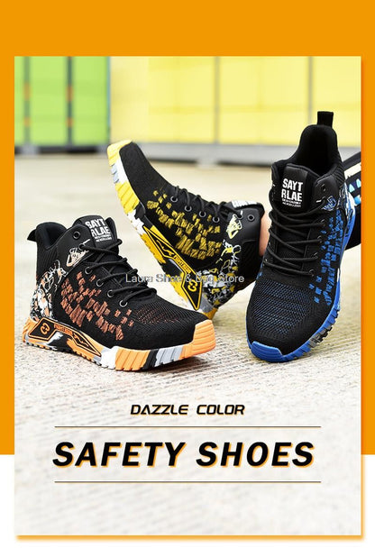 Botas de segurança de cano alto masculinas, bico de aço, sapatos de trabalho masculinos e femininos, botas de segurança anti-impacto, indestrutíveis, respiráveis