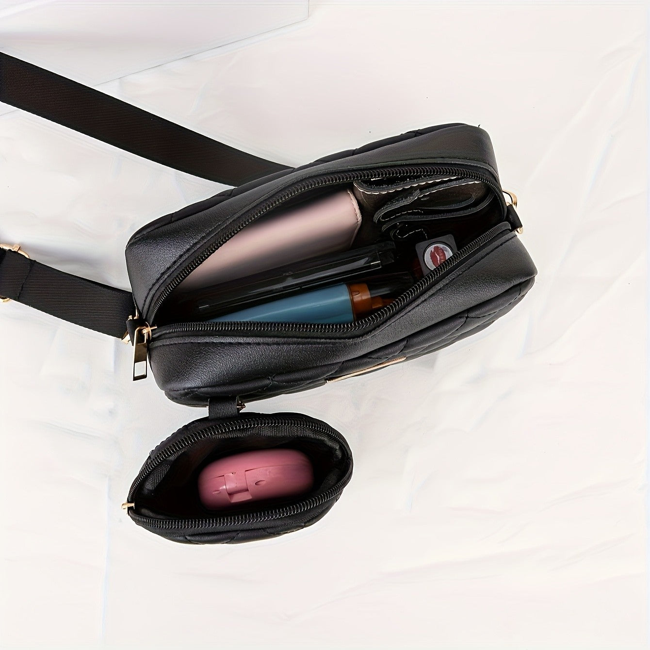 A fashionable crossbody bag set for women, featuring a coin purse, embroidery design, adjustable shoulder strap and zipper openi