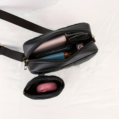 A fashionable crossbody bag set for women, featuring a coin purse, embroidery design, adjustable shoulder strap and zipper openi