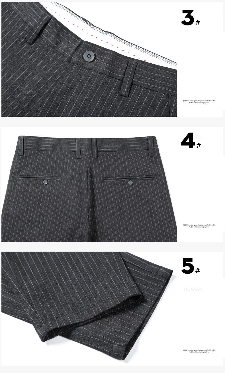 High Quality Plaid Stripe Ankle Length Pants Men Business Long Length Pant Straight Korea Grey Black Suit Formal Trousers Male