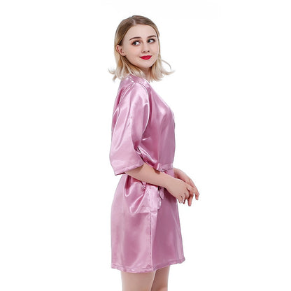 RB030 Sexy Large Size Sexy Satin Night Robe Lace Bathrobe Perfect Wedding Bride Bridesmaid Robes Dressing Gown For Women