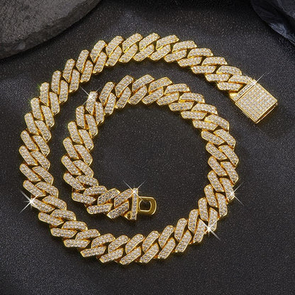 3pcs Necklace+Bracelet+Watch Cuban Chain Watch for Men Hip Hop Miami Curb Iced Out Paved Rhinestone Rapper Cuban men Jewelry set