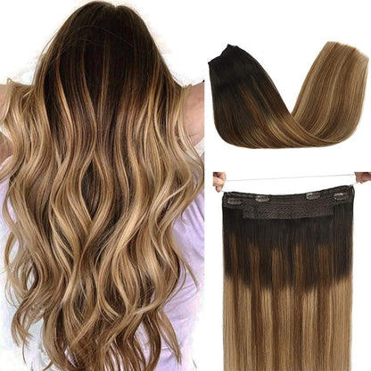 Cabelo Humano Liso de Extensão com Fio para Mega Hair, Linha de Pesca, Fusão Natural de Extensões de Cabelo com Clipes, Trama de Extensões para Mulheres