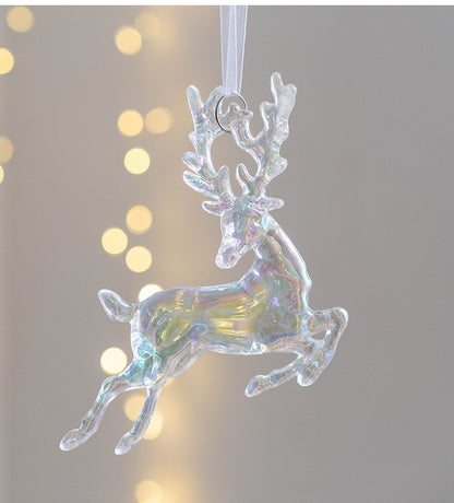 Christmas Decoration Acrylic Crystal Carriage Bells Elk Butterfly Christmas Tree Ornaments for Ice Xmas Party Decor Velas