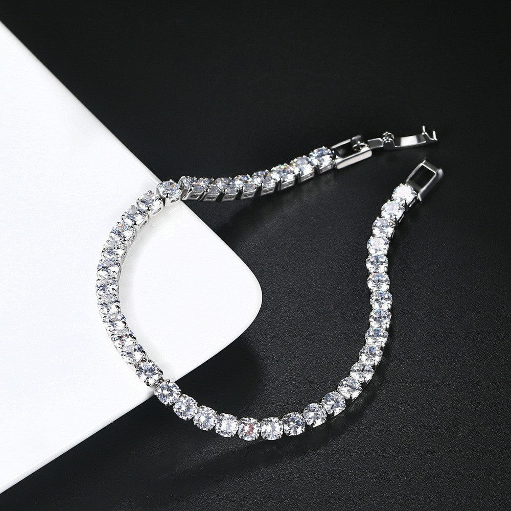 Pulseira de Tênis Feminina de Zircônia 4mm, Cristais, Designer, Corrente Fina, Joia de Casamento