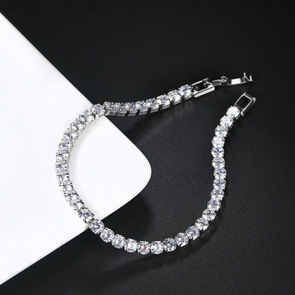 Pulseira de Tênis Feminina de Zircônia 4mm, Cristais, Designer, Corrente Fina, Joia de Casamento