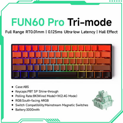 Akko MonsGeek FUN60 Teclado Mecânico Interruptor Magnético Teclados Gamer 60% Gatilho Rápido 0,01mm 8K ARGB HE/TMR Teclado Personalizado