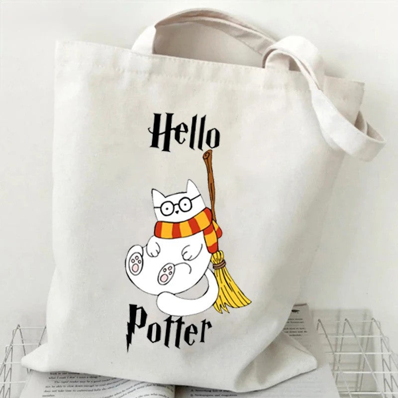 Potter Cats Printed Canvas Tote Bag for Women Handbag Harajuku Shopper Bags Cartoon Cat Aesthetic Tote Bag Female Shoulder Bag