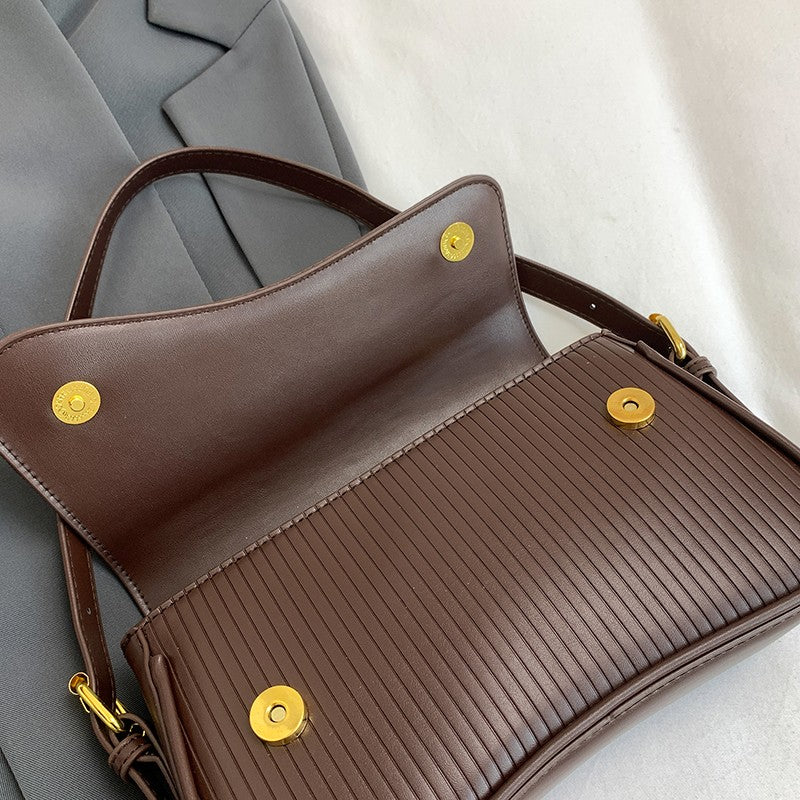 Solid Color Striped Flannel Women Crossbody Bag Quiet Luxury Designer Bag Fashionable Elegant PU Leather Shoulder Bags for Women
