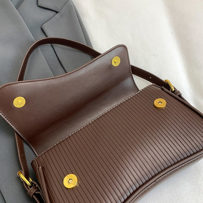 Solid Color Striped Flannel Women Crossbody Bag Quiet Luxury Designer Bag Fashionable Elegant PU Leather Shoulder Bags for Women