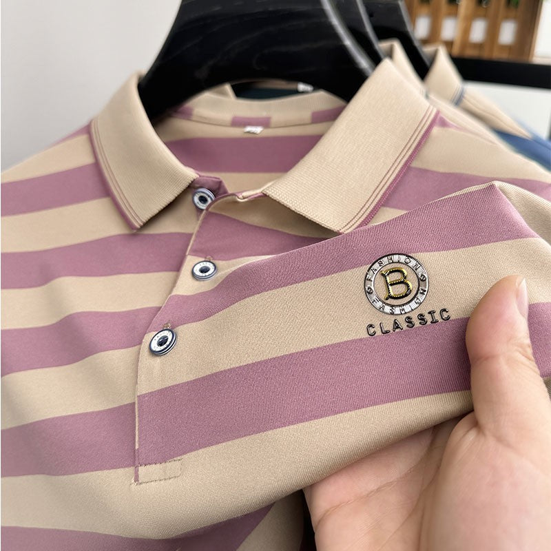 High End Design Men's Polo Shirt Striped Letter Print Short Sleeve Lapel T-Shirt Summer New Business Versatile Casual Men's Wear