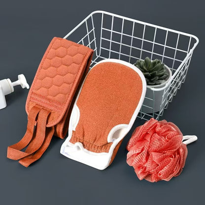 Conjunto Esfoliante Corporal - Inclui Esfoliador de Costas, Luva de Banho e Esponja de Banho Loofah