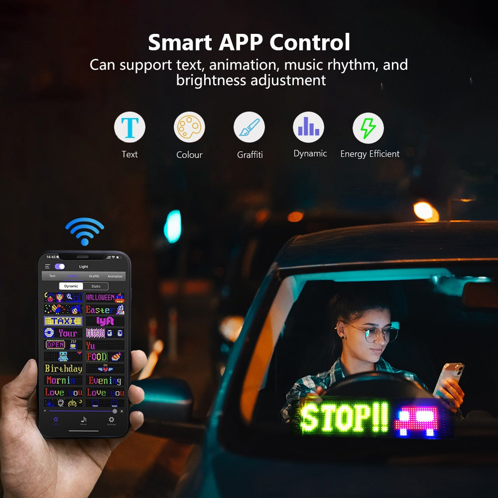 Painel de Pixels LED Flexível para Caminhão, Olhos de LED Brilhantes com Rolagem, Sinal de Carro LED USB com Controle Bluetooth por Aplicativo DIY