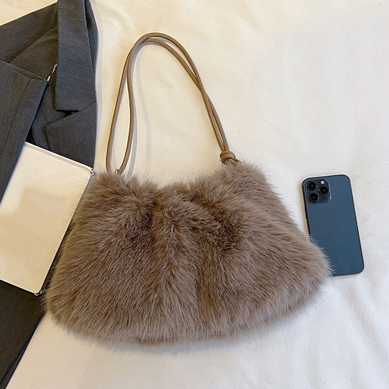 Fashion Luxury Faux Rabbit Fur Plush Shoulder Bag High-End Women's Tote Handbag for Stylish Gift Sending