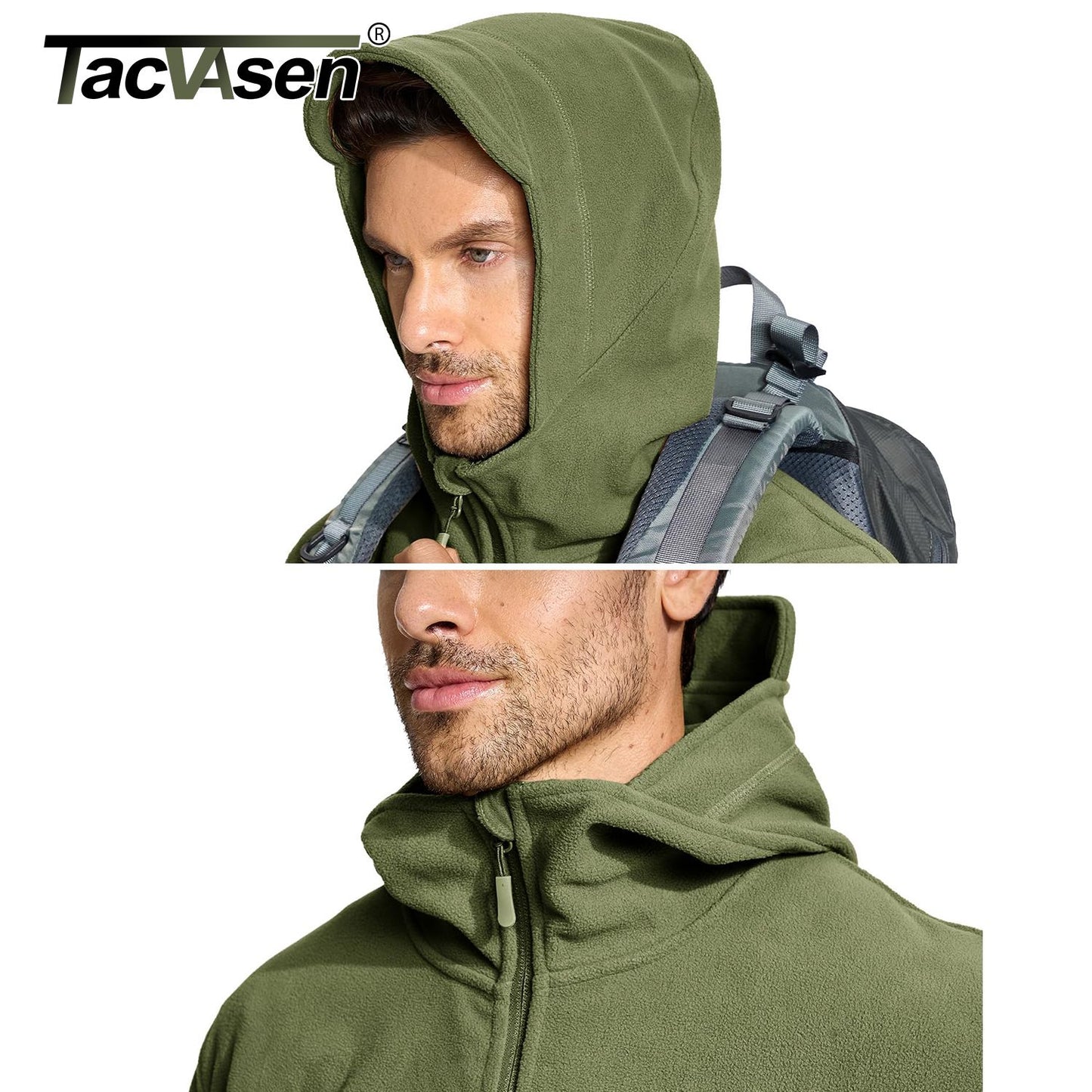TACVASEN Winter Hooded Coats Mens Fleece Jackets Full Zip Up Multi-Pockets Fishing Hiking Climbing Outerwear Causal Parka Tops
