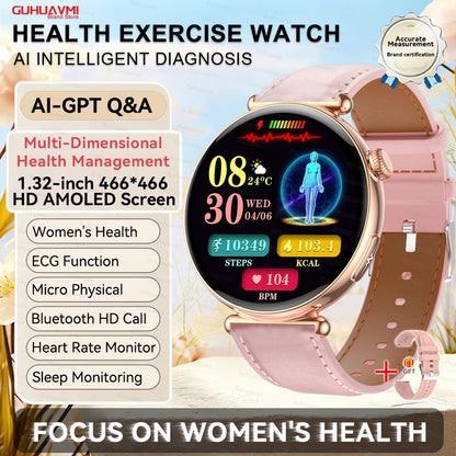 NEW Women Smartwatch 1.32inch AMOLED Screen ECG Sport Watch Blood Pressure Micro physical examination AI dial Health Smart Watch