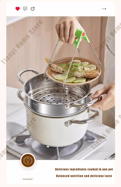 304 Stainless Steel Soup Pot Non-stick Frying Pan with lid Home Hot Pot Induction Cooker Gas Stove wok Food Supplement Milk Pot