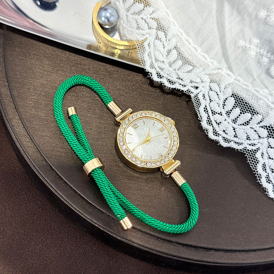 Ladies Colorful Nylon Pull-Style Bracelet Alloy Case Arabic Scale Printed Dial Christmas Quartz Watch Suitable for Holiday Gift