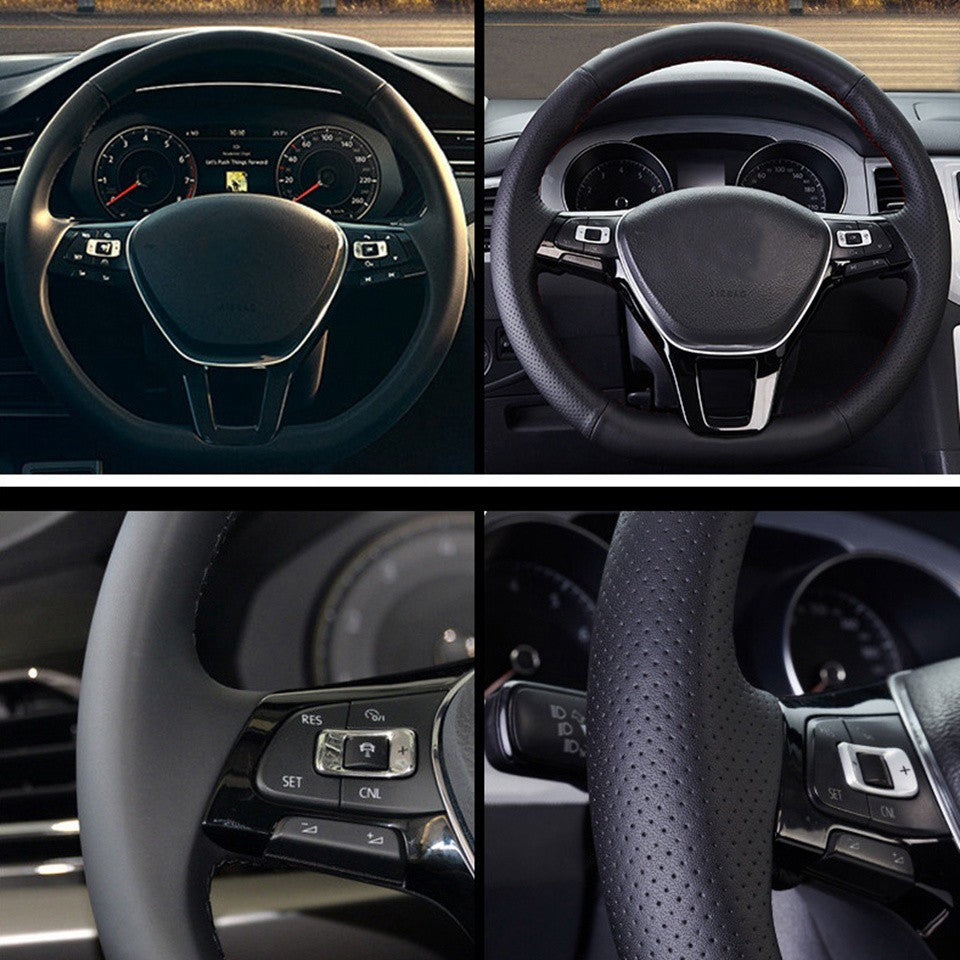 For 9th-generation Toyota Camry and Toyota Avalon Hand-Stitched Black Perforated Microfiber Leather Steering Wheel Cover