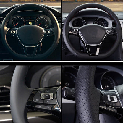 For 9th-generation Toyota Camry and Toyota Avalon Hand-Stitched Black Perforated Microfiber Leather Steering Wheel Cover