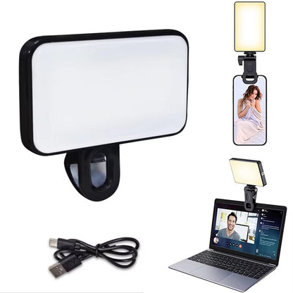 Nova Mini Luz Portátil para Selfie 3 Modos Brilho Ajustável Recarregável Clip-On para Celular Laptop Luz para Vídeo ao Vivo