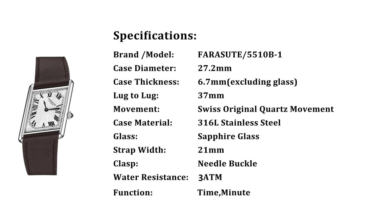 FARASUTE New Unique Square Stainless Steel Quartz Watch Men Casual Sapphire Glass Swiss Movement Waterproof Wristwatches Male