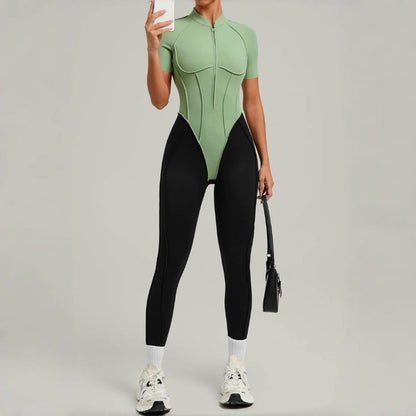 Women's New Yoga Jumpsuits with Contrasting Splicing Beauty Back Slim Fit One-piece Workout Gym Outdoor Sports Fitness Bodysuits